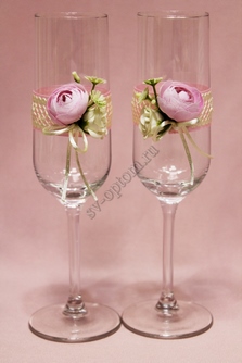 Свадебные бокалы ручной работы розовые арт. 0454-713
