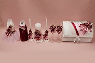 Набор бордово-розовый (сундучок, одежка, свечи, бокалы) арт. 053-323