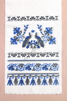 Рушник свадебный с орнаментом синий с серебром. Длина 120 см, ширина 25см. арт.070-459