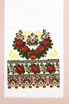 Рушник свадебный с орнаментом с розами красно-зелено-золотой. Длина 120 см, ширина 25см. арт.070-461