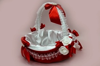 Свадебная корзина для подарков красно-белая. Диаметр 34см, высота 36см. арт.086-106