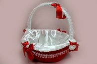 Свадебная корзина для подарков красно-белая. Диаметр 47см, высота 50см. арт.086-109