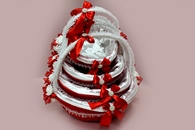 Набор свадебных корзин для подарков красно-белый. Диаметр и высота: 34/36см, 40/45см, 43/50см, 47/50см. арт.086-110