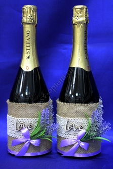 Тубы на шампанское с лавандой и дереванной надписью Love арт.047-276