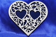 Подставка-сердце для колец синяя с белым ажуром. Фанера 3мм, 14х15см. Арт. 1175-006