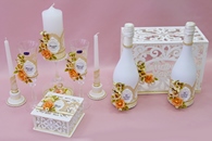 Набор персиково-белый (сундучок, шампанское, свечи, бокалы, коробка для подушки под кольца) арт. 053-331