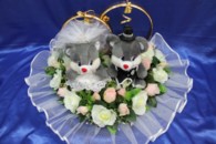 Свадебные кольца на машину серые мышки с розами арт. 122-447