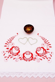 Рушник на свадьбу для каравая льняной с красной вышивкой арт.070-522