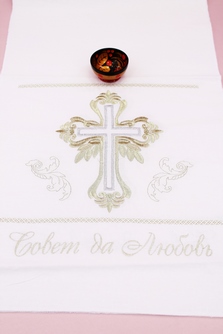 Рушник свадебный для каравая льняной с крестом 