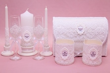 Свадебный набор аксессуаров ручной работы на стол в белом цвете, см. Подробнее арт.053-335