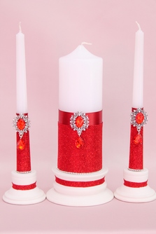 Свадебные свечи для семейного очага бордовые с брошками арт.062-335