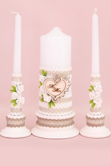 Свадебные свечи для семейного очага Mr Mrs бежево-белые с сердечком арт.062-352