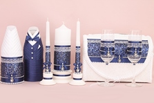 Свадебный набор аксессуаров ручной работы на стол темно-синий с пайетками и брошками, см. Подробнее арт.053-349
