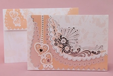 Приглашение на свадьбу бежево-розовое с сердечками и цветочками + вкладыш с текстом + конверт (цена за упаковку 10шт) арт.140063