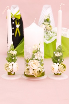 Свадебные свечи для семейного очага оливковые с пионами арт.062-356