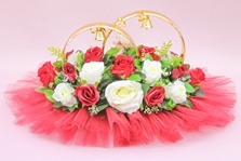 Свадебные кольца на машину с красными и айвори розами, арт.122-551