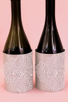 Тубы на свадебное шампанское серые с серебристым кружевом арт. 0481-012