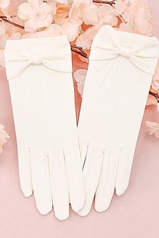 Свадебные перчатки с пальцами айвори, украшенные стеклярусом, длина 23см,арт. 025-045
