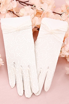 Свадебные перчатки с пальцами айвори, длина 22см,арт. 025-046