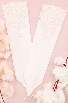 Свадебные перчатки айвори с кружевом, пайетками, бисером и стеклярусом, длина 41см,арт. 023-531