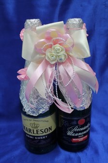 Лента для шампанского (восьмерка) бело-розовая арт.0573-025