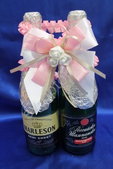 Лента для шампанского (восьмерка) бело-розовая арт.0573-028