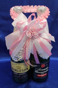 Лента для шампанского (восьмерка) бело-розовая арт.0573-029
