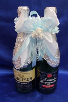 Лента для шампанского (восьмерка) бело-голубая арт.0573-071