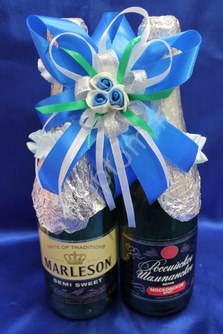 Лента для шампанского (восьмерка) сине-белая арт.0573-076