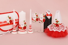 Свадебный набор аксессуаров ручной работы на стол в красных оттенках, см. Подробнее арт.053-375