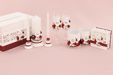 Свадебный набор аксессуаров ручной работы на стол в бордовом цвете, см. Подробнее арт.053-376