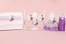 Свадебный набор аксессуаров ручной работы на стол в сиреневом цвете, см. Подробнее арт.053-380