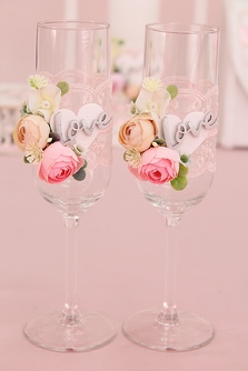 Свадебные бокалы ручной работы с розовыми цветами арт.0454-770