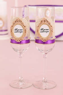 Свадебные бокалы ручной работы в фиолетовых тонах арт.0454-780