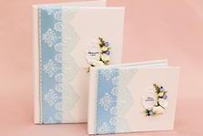 Обложка для свидетельства о браке формата А4 и книга пожеланий ручной работы в голубом цвете арт. 113-245