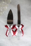 Нож и лопатка с двойным бордово-белым бантом Арт 050-014