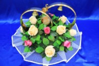 Свадебные кольца на машину с розами персиковыми и фуксия арт. 122-240