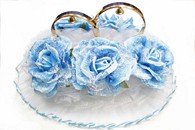 Свадебные кольца на машину с большими голубыми цветами арт. 122-091