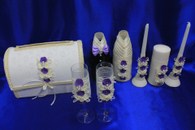 Свадебный набор фиолетовый айвори, семейный очаг, свадебные бокалы, украшение на бутылки, семейный банкарт. 053-126 (см. Подробнее)