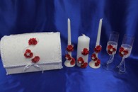 Свадебный набор красный, семейный очаг, свадебные бокалы, семейный банк арт. 053-128 (см. Подробнее)