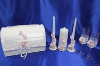 Свадебный набор розовый, семейный очаг, свадебные бокалы, семейный банк арт. 053-129 (см. Подробнее)