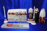 Свадебный набор бордовый, семейный очаг, свадебные бокалы, украшение на бутылки, семейный банк, нож и лопатка арт. 053-109