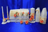 Свадебный набор персиково-оранжевый, семейный очаг, свадебные бокалы, украшение на бутылки, семейный банк арт. 053-114