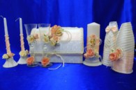 Свадебный набор персиковый, семейный очаг, свадебные бокалы, украшение на бутылки, семейный банк арт. 053-104