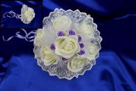 Букет дублер для невесты с айвори и бело-фиолетовыми латексными розами арт. 020-225