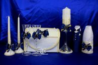 Свадебный набор синий, семейный очаг, свадебные бокалы, украшение на бутылки, семейный банк арт. 053-091