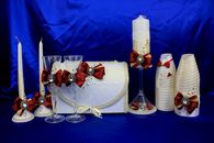 Свадебный набор бордовый, семейный очаг, свадебные бокалы, украшение на бутылки, семейный банк арт. 053-090
