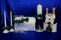 Свадебный набор темно-зеленый, семейный очаг, свадебные бокалы, украшение на бутылки, семейный банк арт. 053-088