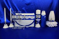 Свадебный набор синий, семейный очаг, свадебные бокалы, украшение на бутылки, семейный банк арт.053-086
