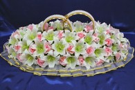 Свадебные кольца на машину белые лилии и розы с жемчугом арт. 122-047